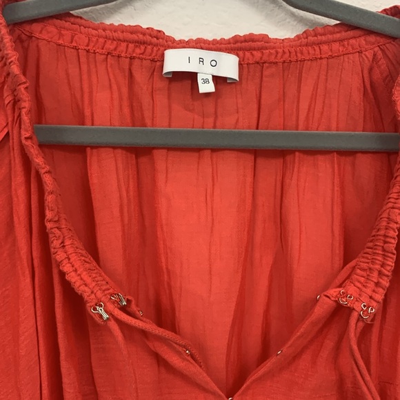 IRO Maeva Top Red Voile Cotton Blend Gauzy Breezy Cap Sleeve SZ 4 - Picture 13 of 13